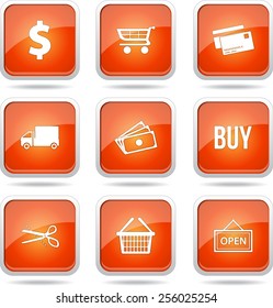 Shopping Sign Square Vector Orange Icon Design Set