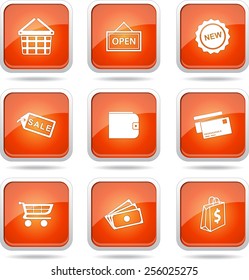 Shopping Sign Square Vector Orange Icon Design Set 2