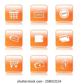 Shopping Sign Square Vector Orange Icon Design Set 2