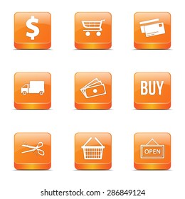 Shopping Sign Square Vector Orange Icon Design Set