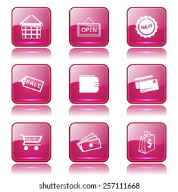 Shopping Sign Square Vector Pink Icon Design Set 2