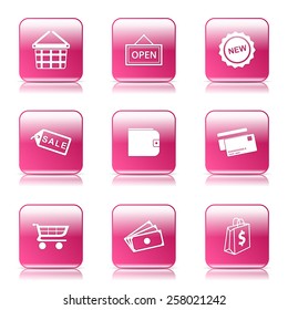 Shopping Sign Square Vector Pink Icon Design Set 2