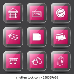 Shopping Sign Square Vector Pink Icon Design Set 2
