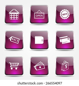 Shopping Sign Square Vector Pink Icon Design Set 2