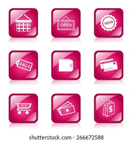 Shopping Sign Square Vector Pink Icon Design Set 2