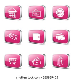 Shopping Sign Square Vector Pink Icon Design Set 2