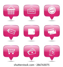 Shopping Sign Square Vector Pink Icon Design Set 2