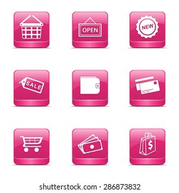Shopping Sign Square Vector Pink Icon Design Set 2