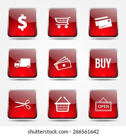 Shopping Sign Square Vector Red Icon Design Set