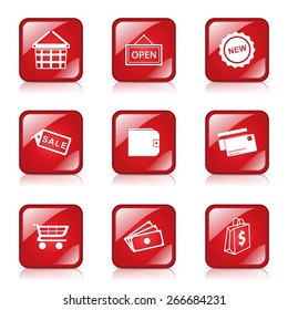 Shopping Sign Square Vector Red Icon Design Set 2