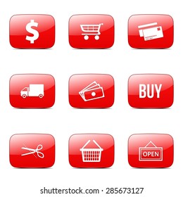 Shopping Sign Square Vector Red Icon Design Set
