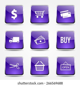 Shopping Sign Square Vector Violet Icon Design Set