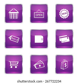 Shopping Sign Square Vector Violet Icon Design Set 2