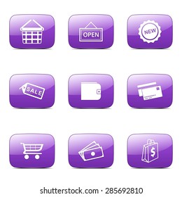 Shopping Sign Square Vector Violet Icon Design Set 2