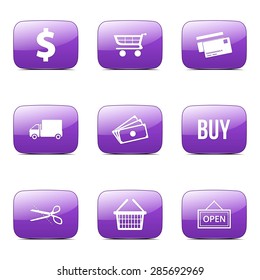 Shopping Sign Square Vector Violet Icon Design Set