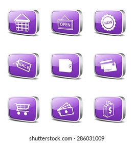 Shopping Sign Square Vector Violet Icon Design Set 2