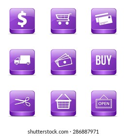 Shopping Sign Square Vector Violet Icon Design Set