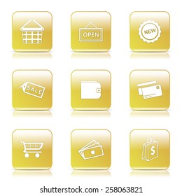 Shopping Sign Square Vector Yellow Icon Design Set 2