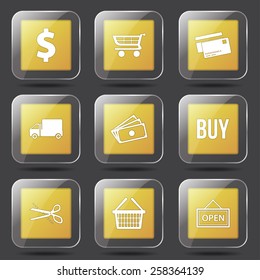 Shopping Sign Square Vector Yellow Icon Design Set