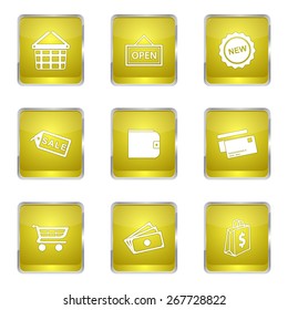 Shopping Sign Square Vector Yellow Icon Design Set 2