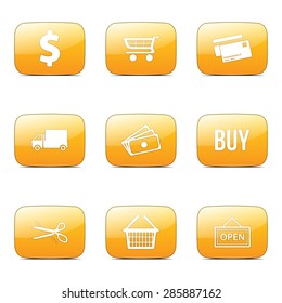 Shopping Sign Square Vector Yellow Icon Design Set