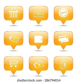Shopping Sign Square Vector Yellow Icon Design Set 2
