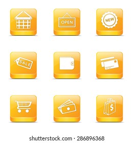 Shopping Sign Square Vector Yellow Icon Design Set 2