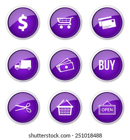 Shopping Sign Violet Vector Button Icon Design Set