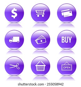 Shopping Sign Violet Vector Button Icon Design Set