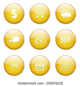 Shopping Sign Yellow Vector Button Icon Design Set