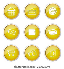 Shopping Sign Yellow Vector Button Icon Design Set 2