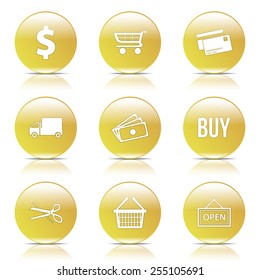 Shopping Sign Yellow Vector Button Icon Design Set