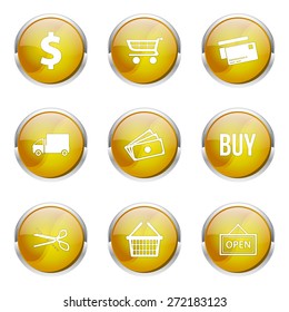 Shopping Sign Yellow Vector Button Icon Design Set