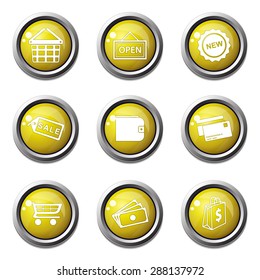 Shopping Sign Yellow Vector Button Icon Design Set 2