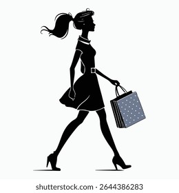 Shopping Silhouette Girls Woman Child and Girl Vector Art Illustration Design white Background