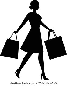  Shopping silhouette isolated on white background. Women shopping sign vector illustration design