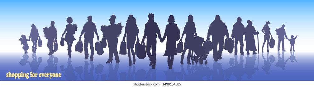 shopping, silhouettes of people with packages and bags set