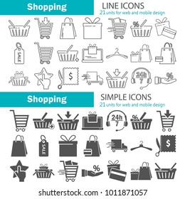 Shopping simple and line universal icons set for web adn mobile design