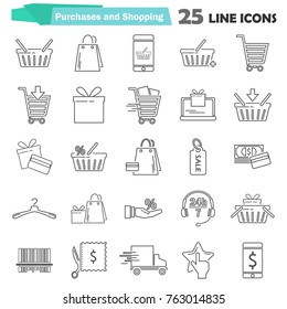 Shopping simple universal line icons set for web adn mobile design