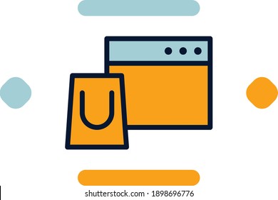 Shopping site icon filled line color in flat design website, internet and business elements