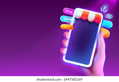 Compras de teléfono inteligente, caja de pantalla de pago, mercado en línea. Ilustración vectorial