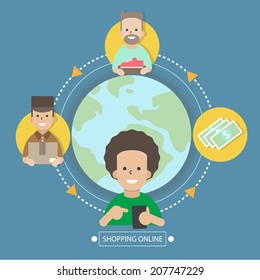 Shopping with smart phone - vector 