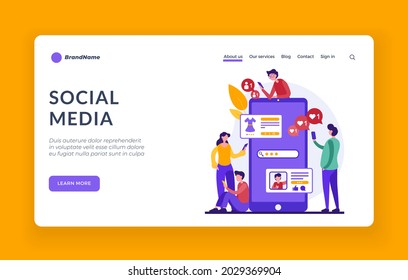 Shopping in social media groups. Users communicate in mobile applications. Customers messages and product recommendations online with likes and approval. Vector landing page flat banner