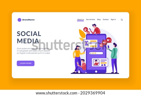 Shopping in social media groups. Users communicate in mobile applications. Customers messages and product recommendations online with likes and approval. Vector landing page flat banner