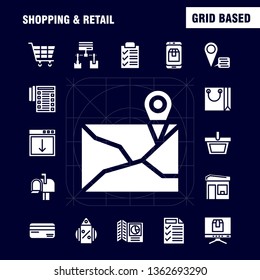 Shopping Solid Glyph Icon Pack For Designers And Developers. Icons Of Location, Chat, Sms, Shopping, Mail, Mail Box, Shopping, Vector