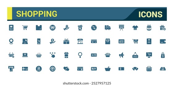 Shopping solid icons set, Online shopping, store, delivery, Filled icon collection, Glyph icons set for web and ui. Editable Vector illustration.