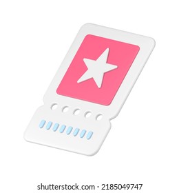 Shopping special offer coupon sale discount ticket pink white star design realistic 3d icon vector illustration. Entertainment access entry pass commercial buying cinema movie theater show permission