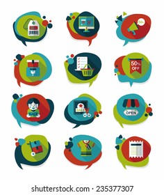 shopping speech bubble flat design background set, eps10