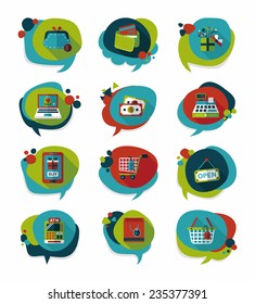 shopping speech bubble flat design background set, eps10