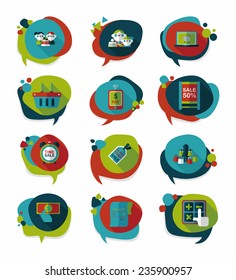 shopping speech bubble flat design background set, eps10